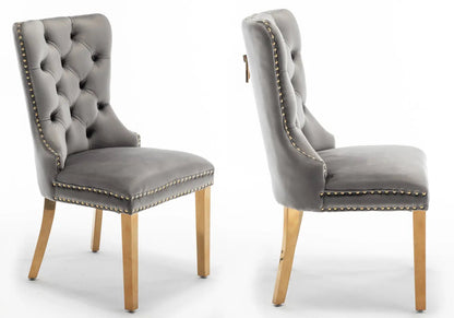 Lot de 2 chaises en gris à poignée dorée | Vexta