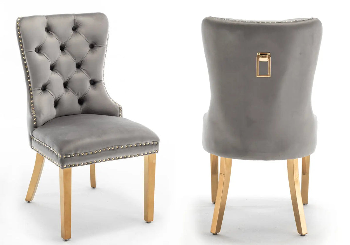 Lot de 2 chaises en gris à poignée dorée | Vexta