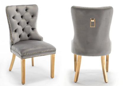 Lot de 2 chaises en gris à poignée dorée | Vexta