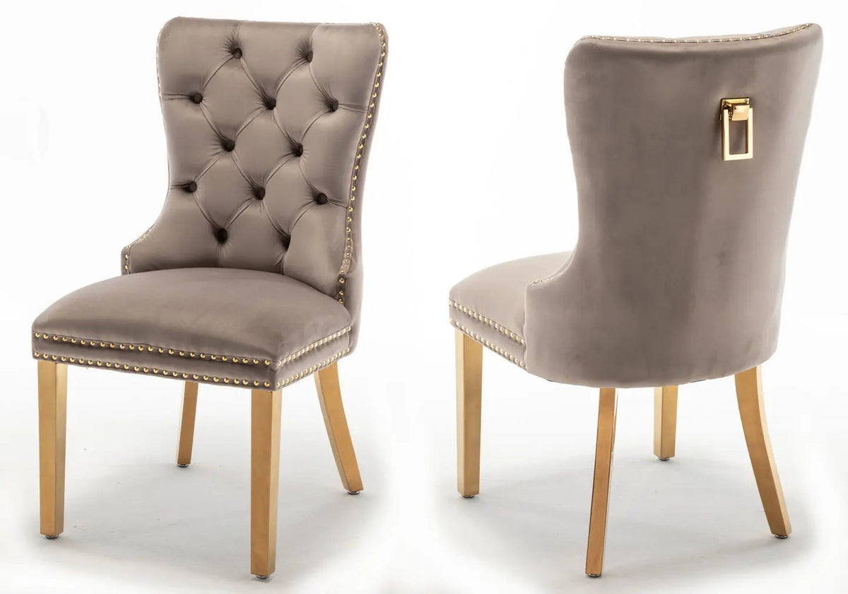 Lot de 2 chaises en moka et poignée dorée | Vexta
