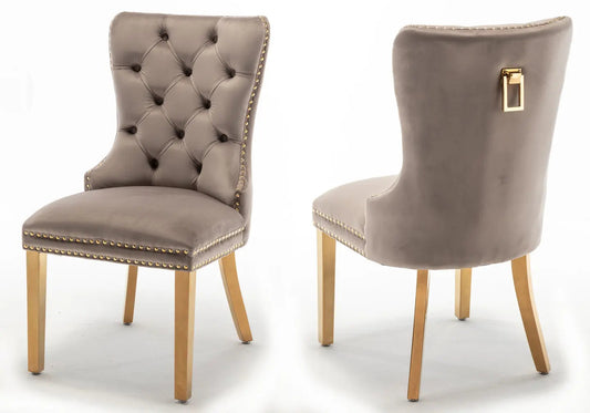 Lot de 2 chaises en moka et poignée dorée | Vexta