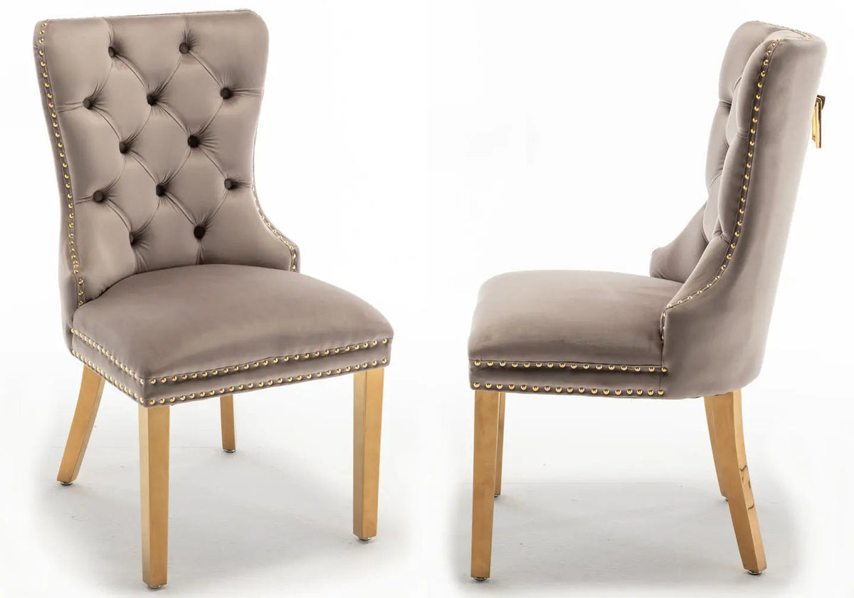 Lot de 2 chaises en moka et poignée dorée | Vexta