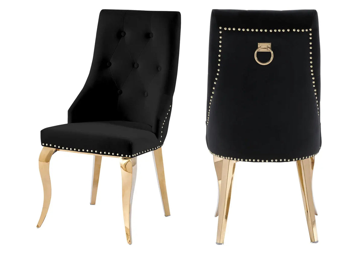 Lot de 4 chaises cloutées en noir et doré | Kalyx
