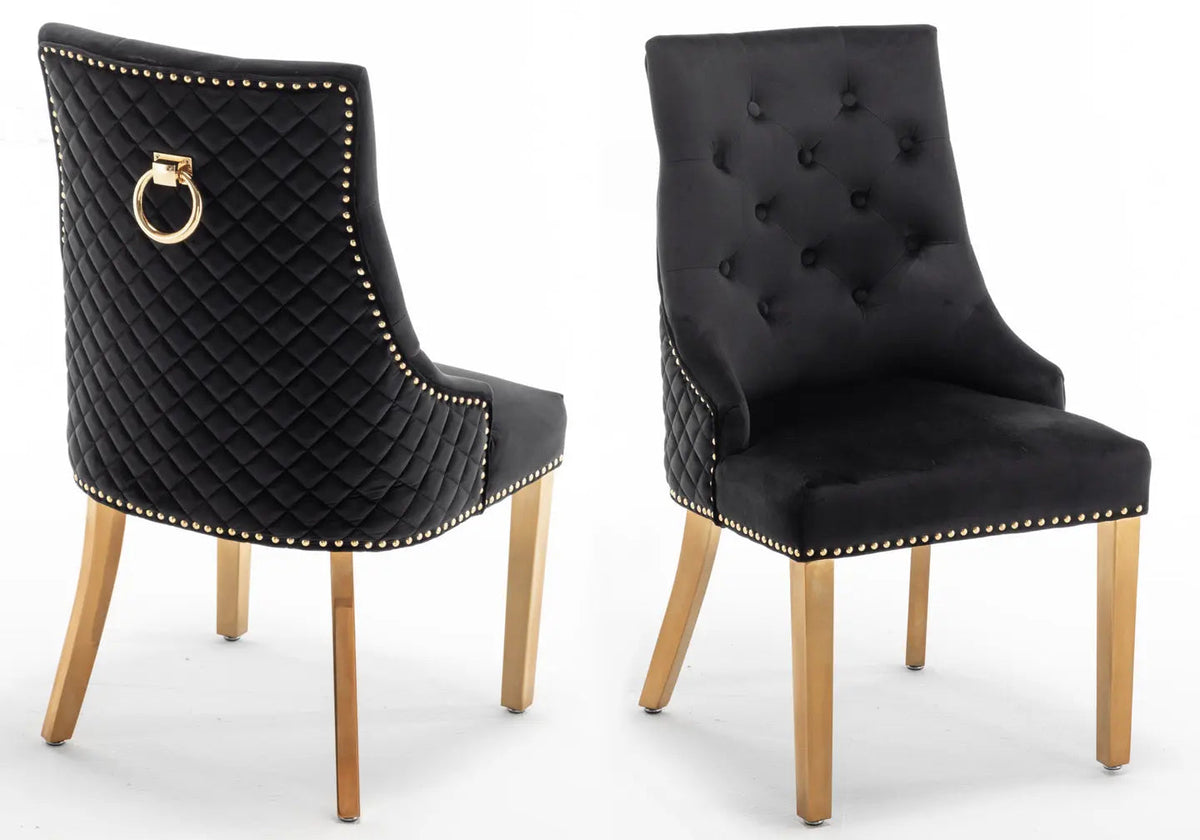 Lot de 2 chaises capitonnées noir et doré | Nuvio