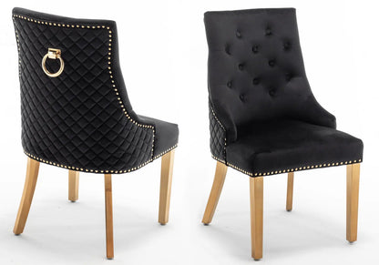 Lot de 2 chaises capitonnées noir et doré | Nuvio