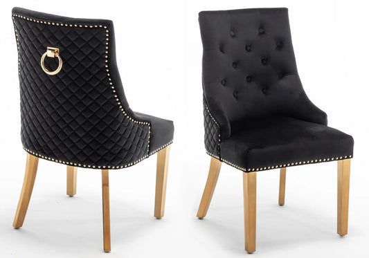 Lot de 2 chaises capitonnées noir et doré | Nuvio