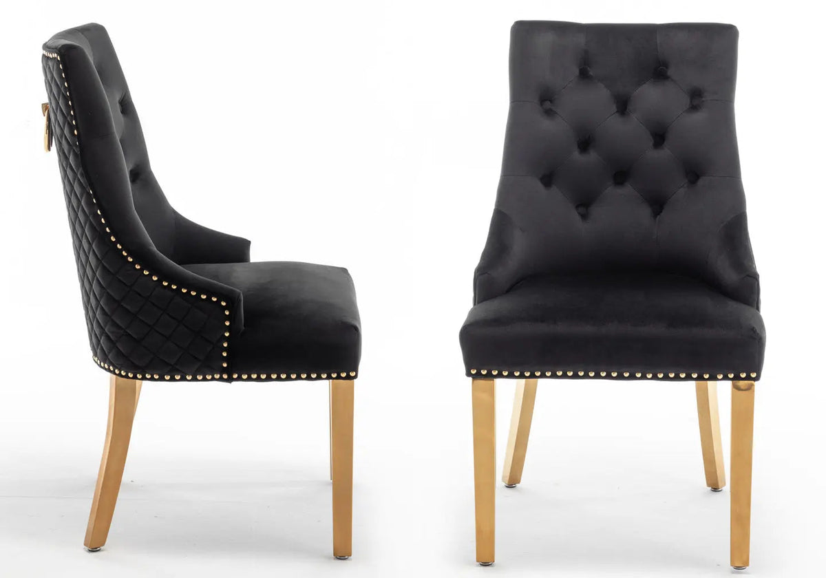Lot de 2 chaises capitonnées noir et doré | Nuvio