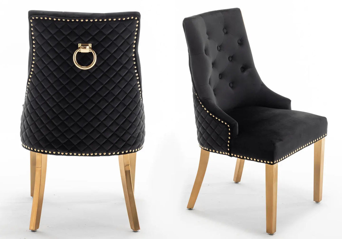 Lot de 2 chaises capitonnées noir et doré | Nuvio
