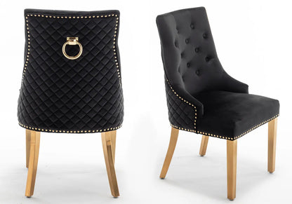 Lot de 2 chaises capitonnées noir et doré | Nuvio