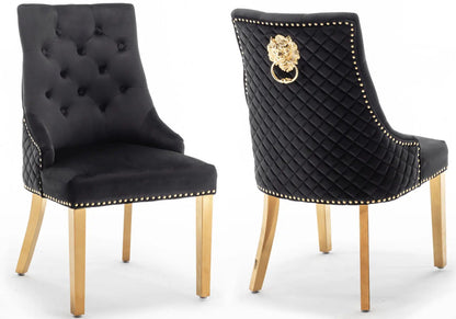 2 chaises capitonnées noir tête de lion | Kreo