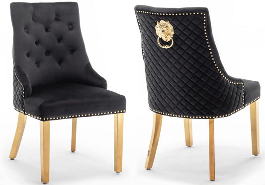 2 chaises capitonnées noir tête de lion | Kreo