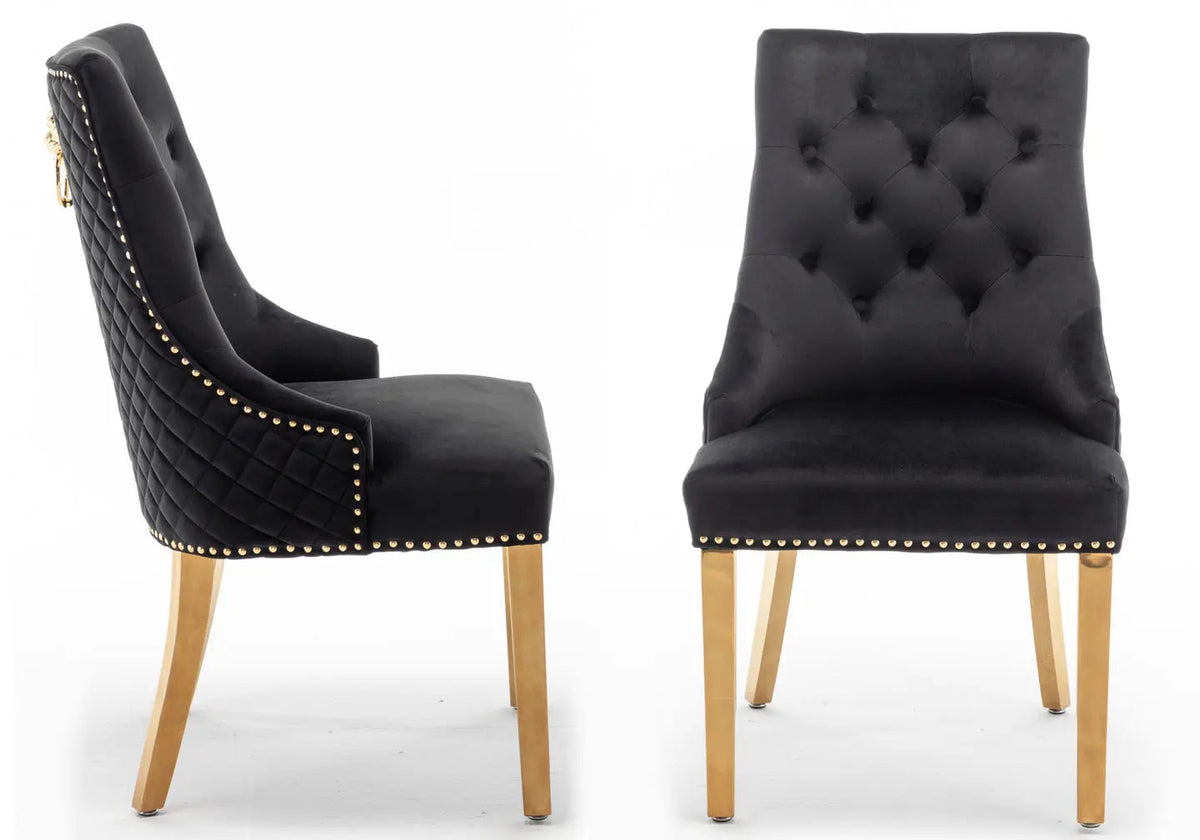 2 chaises capitonnées noir tête de lion | Kreo