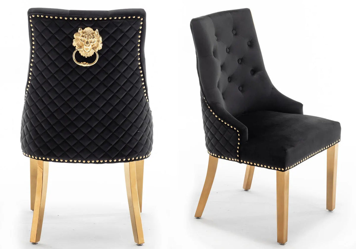 2 chaises capitonnées noir tête de lion | Kreo