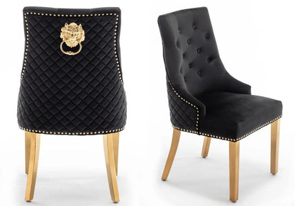 2 chaises capitonnées noir tête de lion | Kreo