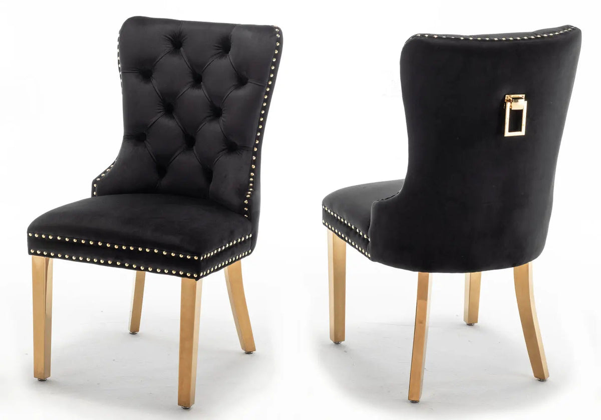 Lot de 2 chaises en noir avec poignée dorée | Vexta