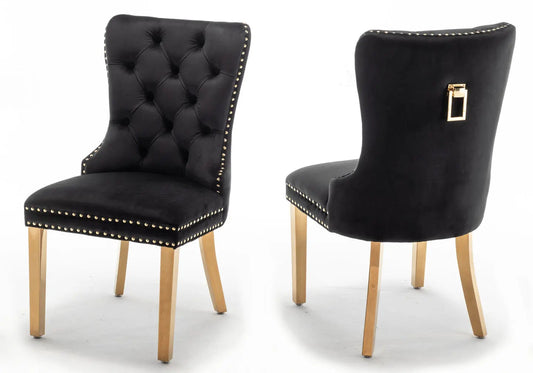 Lot de 2 chaises en noir avec poignée dorée | Vexta