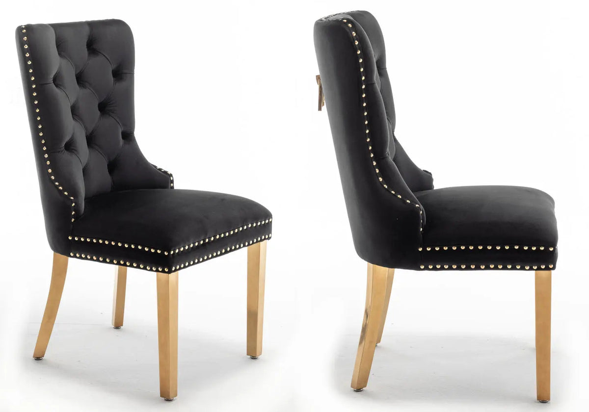 Lot de 2 chaises en noir avec poignée dorée | Vexta