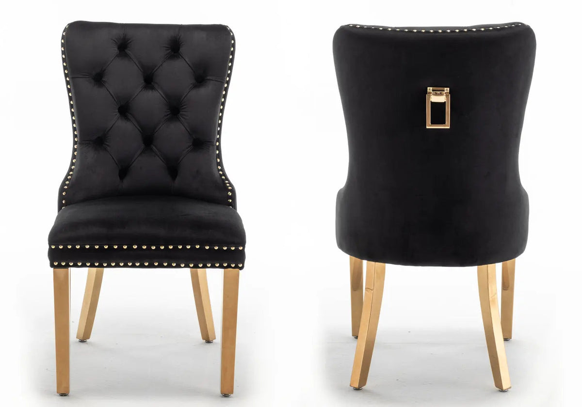 Lot de 2 chaises en noir avec poignée dorée | Vexta