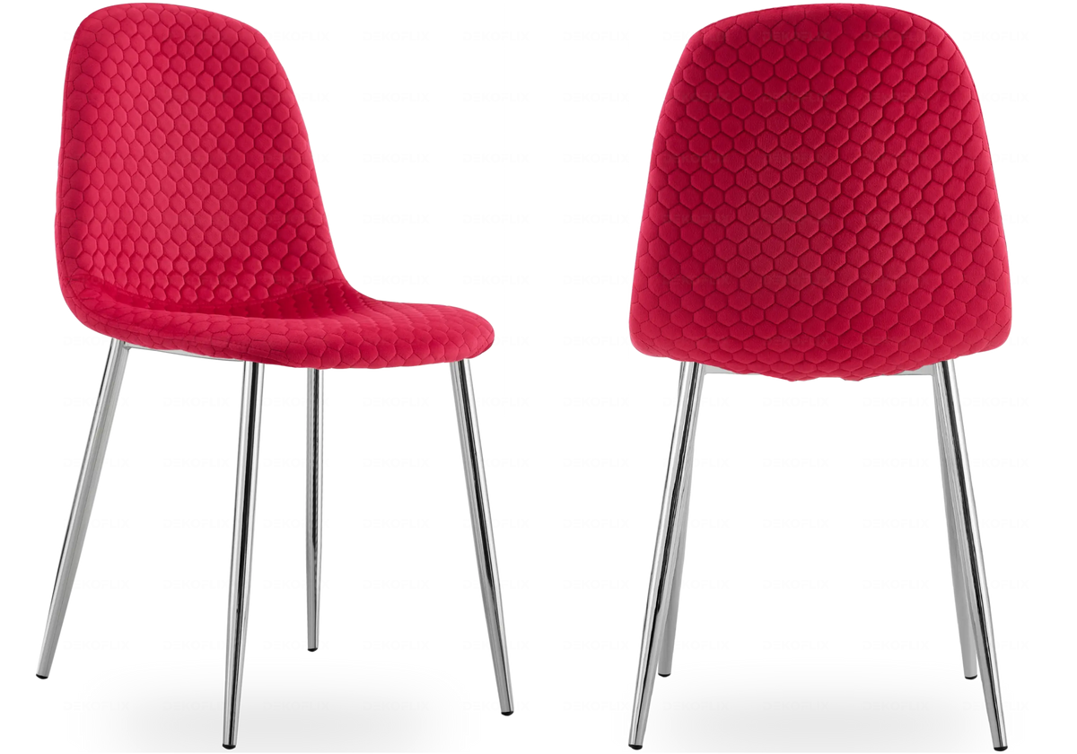 Lot de 6 chaises scandinaves velours alvéolé fuchsia | Sixo
