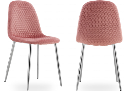 Chaises scandinaves velours alvéolé rose x6 | Sixo