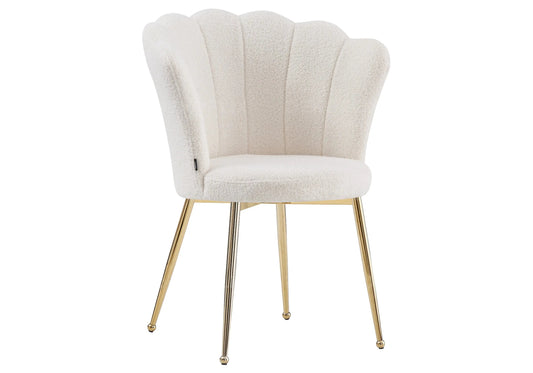 Lot de 2 chaises coquillage tissu bouclé pieds or | Veltra