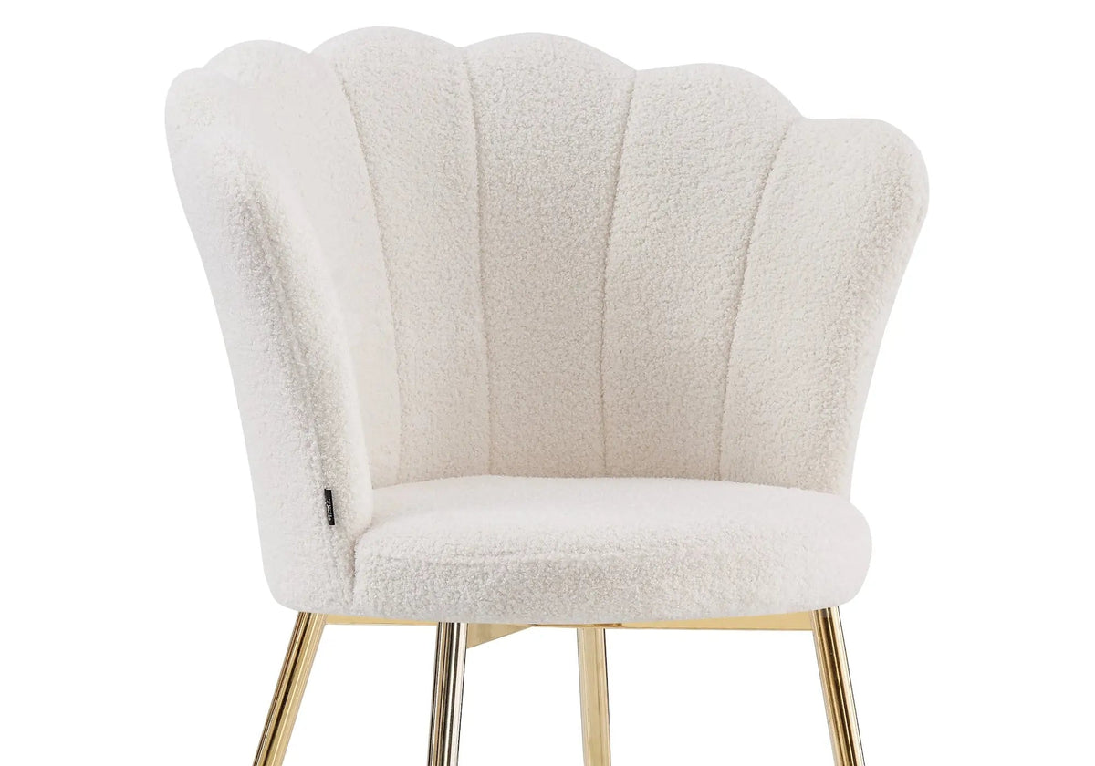 Lot de 2 chaises coquillage tissu bouclé pieds or | Veltra