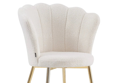 Lot de 2 chaises coquillage tissu bouclé pieds or | Veltra
