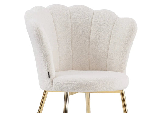 Lot de 2 chaises coquillage tissu bouclé pieds or | Veltra