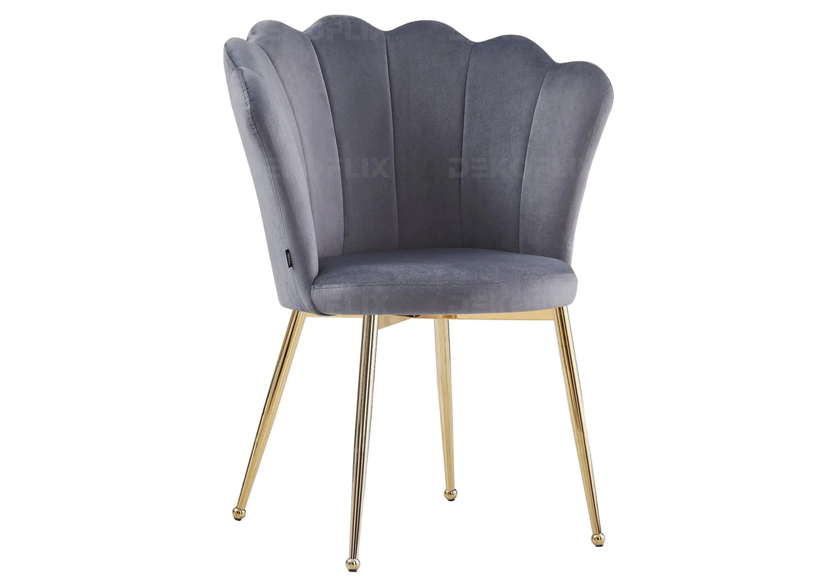 2 chaises coquillage velours argent pieds or | Veltra