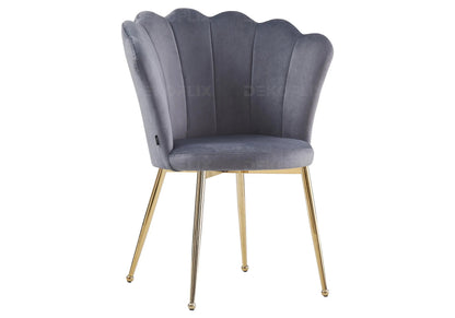 2 chaises coquillage velours argent pieds or | Veltra