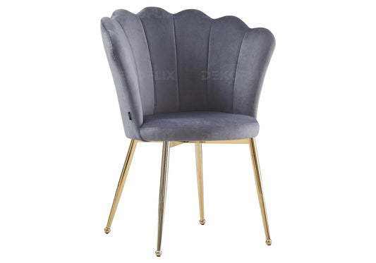 2 chaises coquillage velours argent pieds or | Veltra