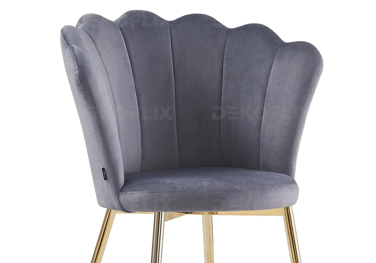 2 chaises coquillage velours argent pieds or | Veltra
