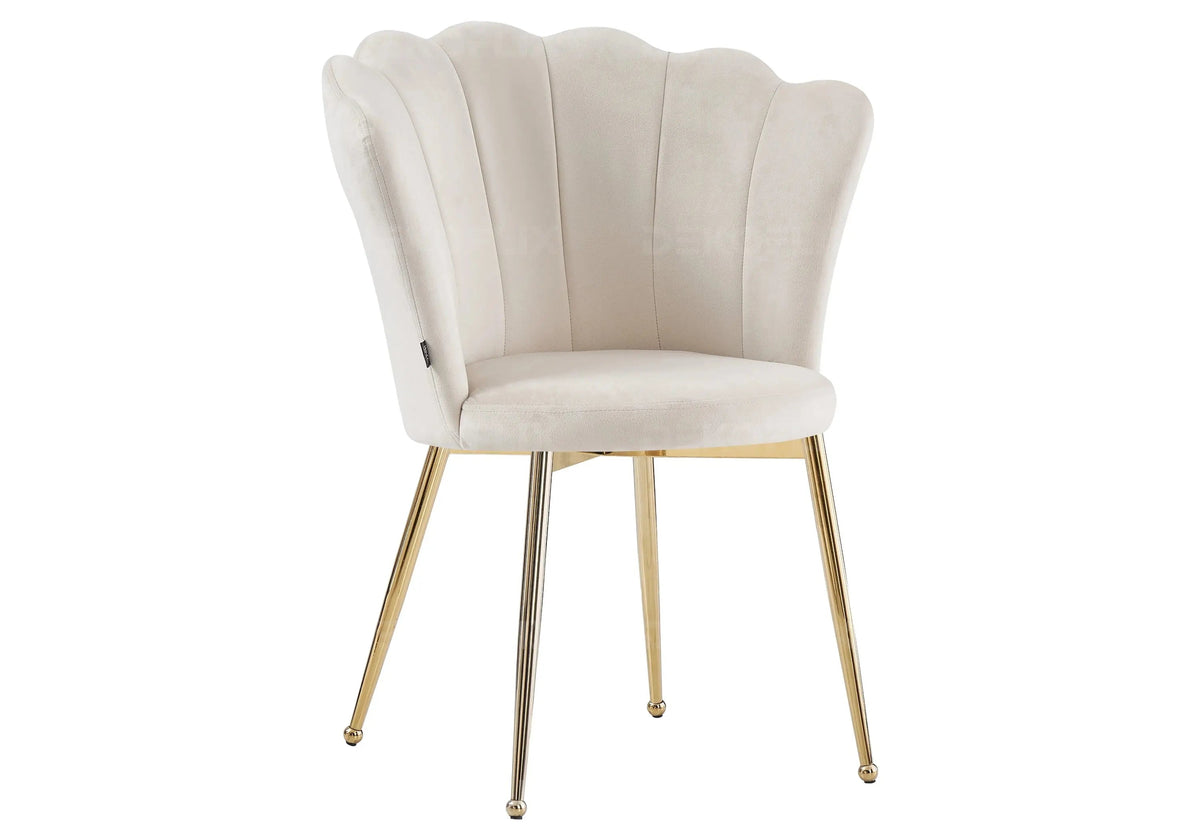 Lot de 2 chaises coquillage velours écru pieds or | Veltra
