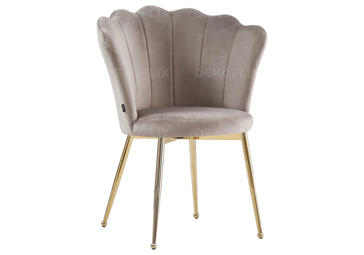 Lot de 2 chaises coquillage taupe pieds or | Veltra