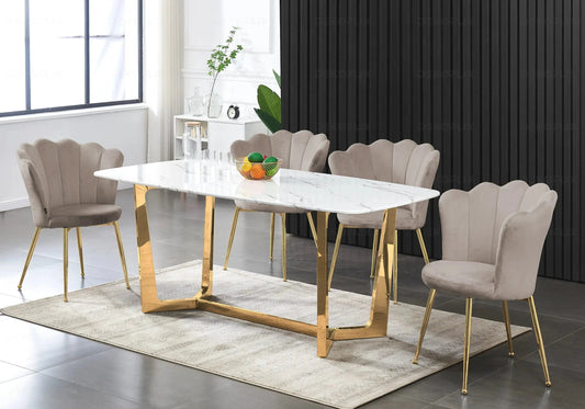 Lot de 2 chaises coquillage taupe pieds or | Veltra