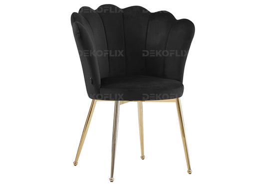 Lot de 2 chaises coquillage noir pieds or | Veltra