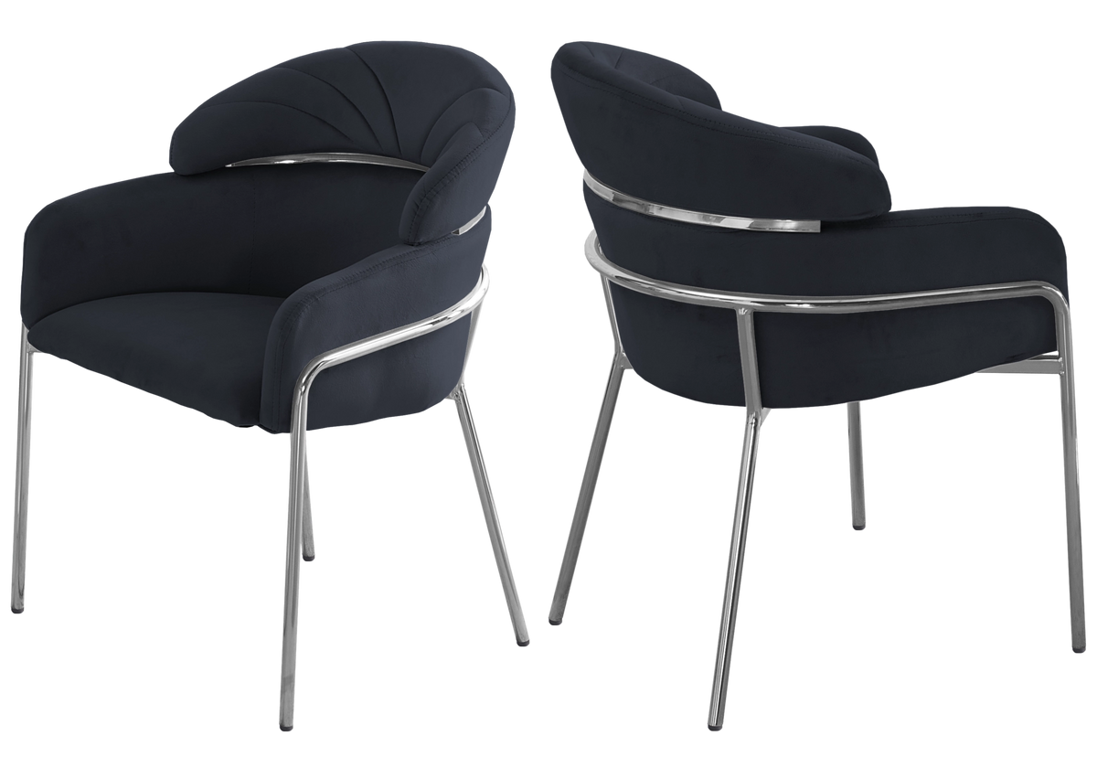 Lot de 4 chaises en noir et pieds argentés | Beda