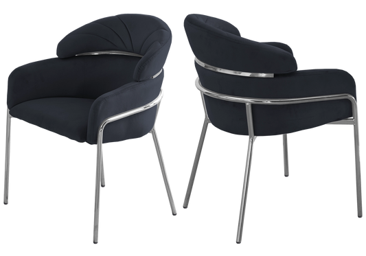 Lot de 4 chaises en noir et pieds argentés | Beda