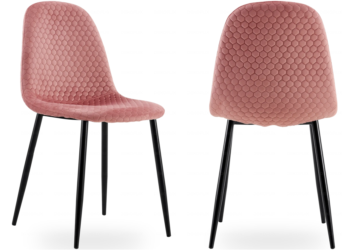 Chaises scandinaves velours alvéolé rose x6 | Sixo