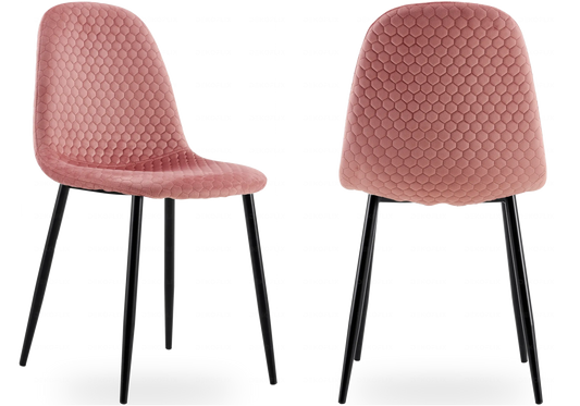 Chaises scandinaves velours alvéolé rose x6 | Sixo