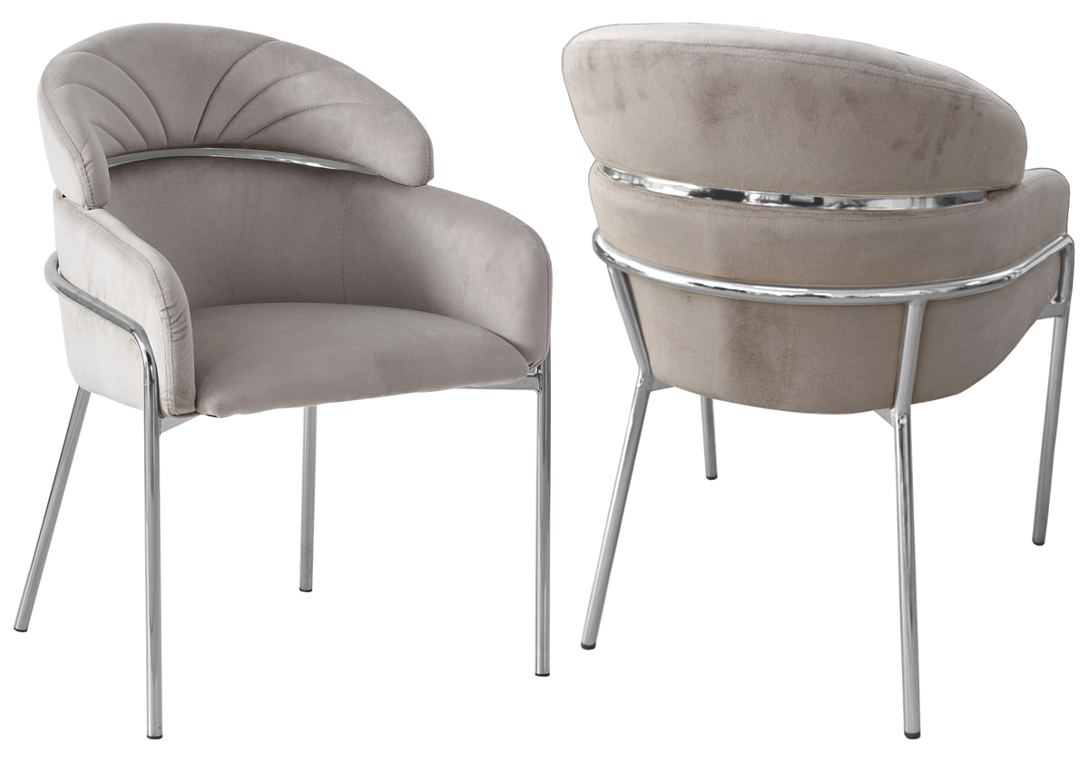 Lot de 4 chaises en taupe et pieds argentés | Beda