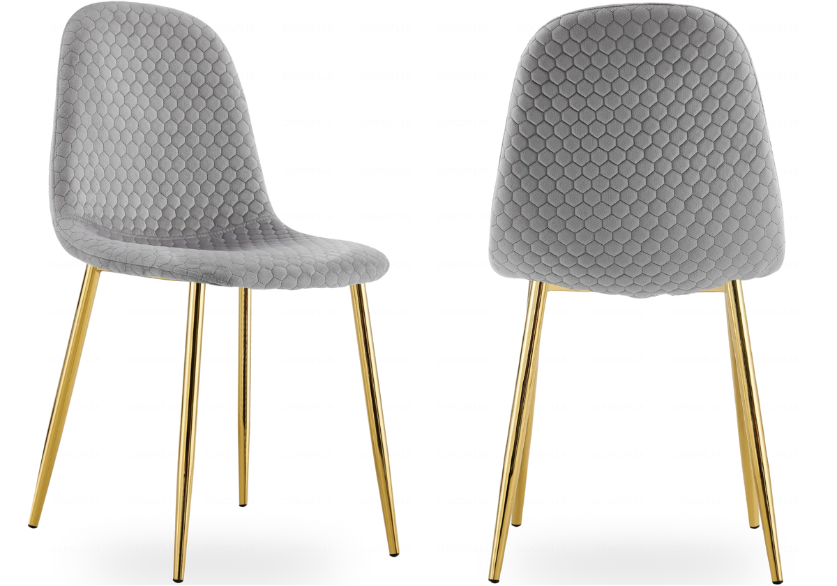 Lot de 6 chaises scandinaves velours alvéolé gris | Sixo