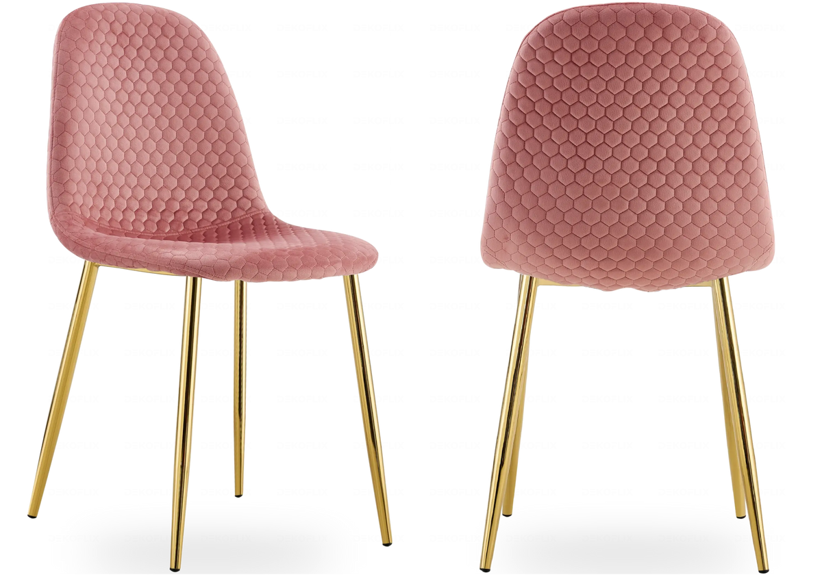 Chaises scandinaves velours alvéolé rose x6 | Sixo