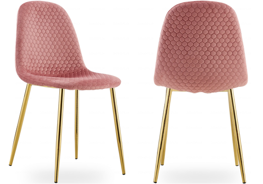 Chaises scandinaves velours alvéolé rose x6 | Sixo