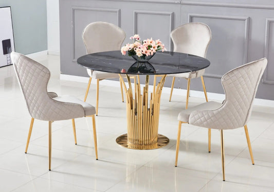 Lot de 4 chaises capitonnées taupe et or | Velora