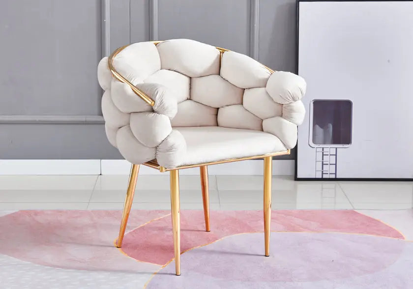 2 fauteuils de table beige pieds dorés | Stratos