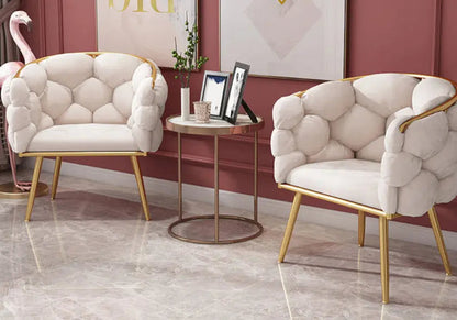 2 fauteuils de table beige pieds dorés | Stratos