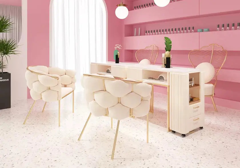 2 fauteuils de table beige pieds dorés | Stratos