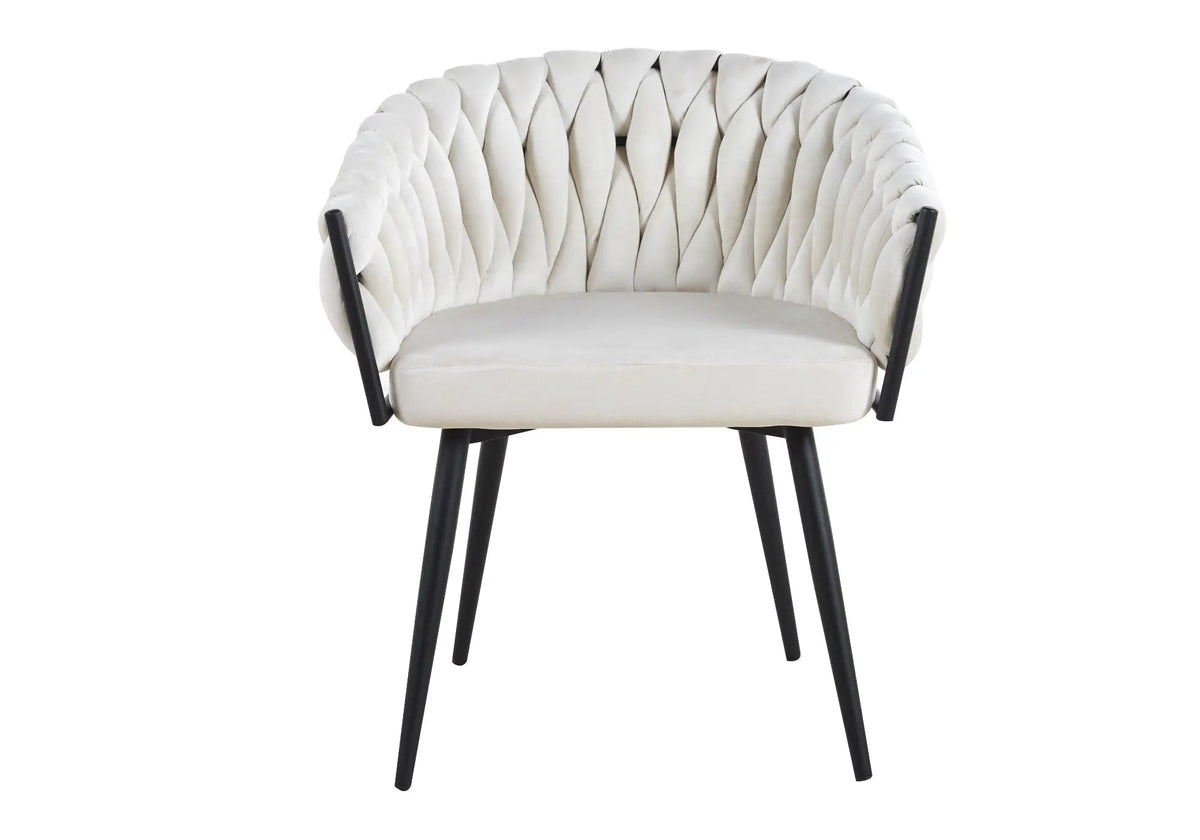Fauteuils de table velours blanc pieds noirs x2 | Vexis