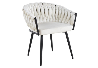 Fauteuils de table velours blanc pieds noirs x2 | Vexis